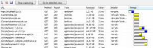 Developer tools showing uncached response times without optimisation