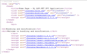Page source with no optimisation