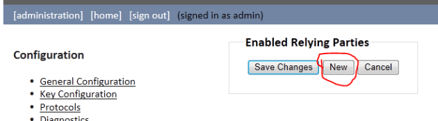 Add new relying party button