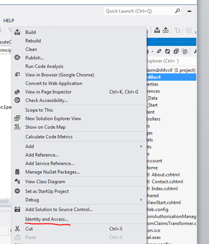 Identity tool menu point
