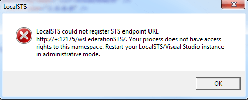 Must have admin rights to local STS