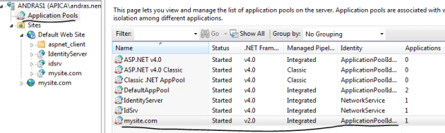 Default application pool in IIS