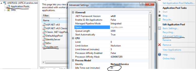 Idle time out in IIS