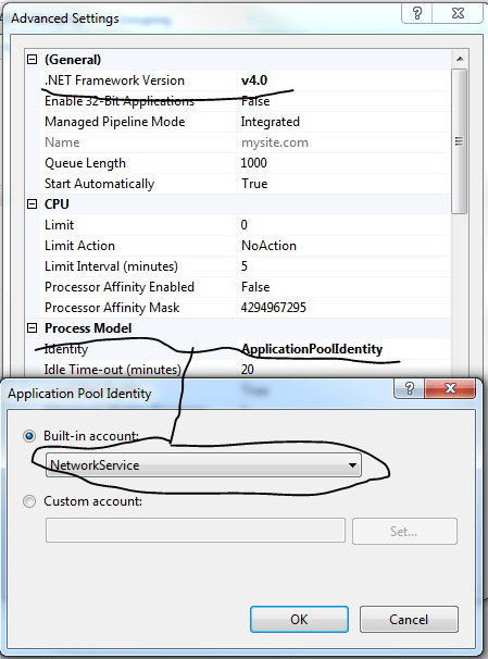 Modify application pool in IIS