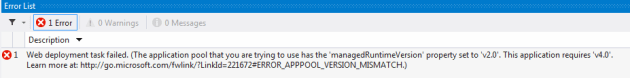 Web deployment failed due to wrong runtime version