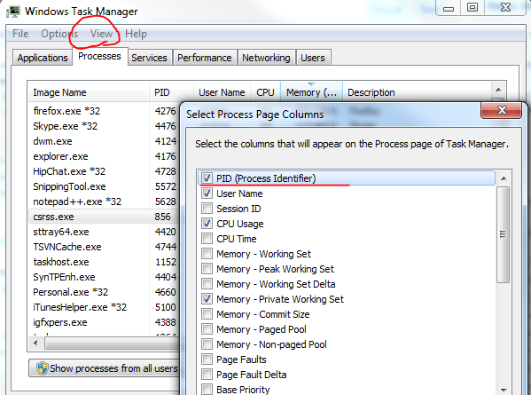 Add process ID to task manager