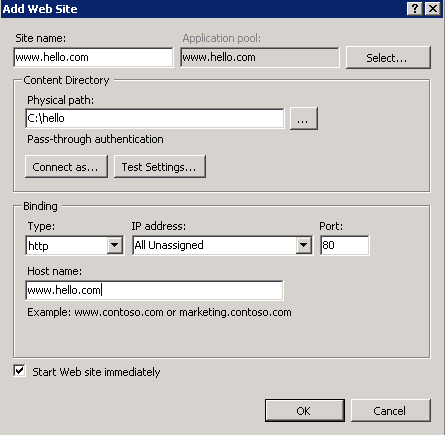 Create test website on primary server