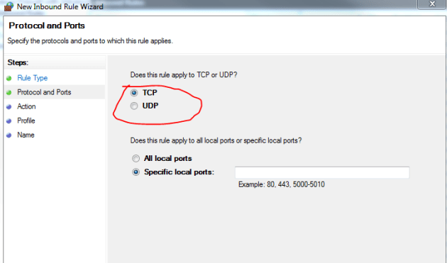 Inbound rule type tcp or udp