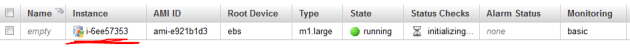 Instance running in AWS manager