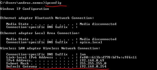 IPConfig default gateway