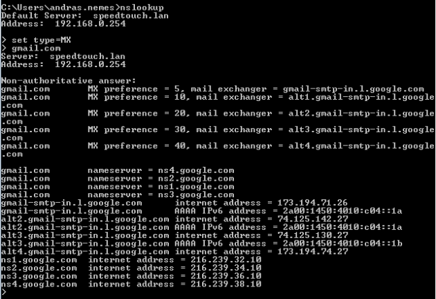 NSlookup Gmail