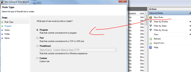 Open firewall new inbound rule