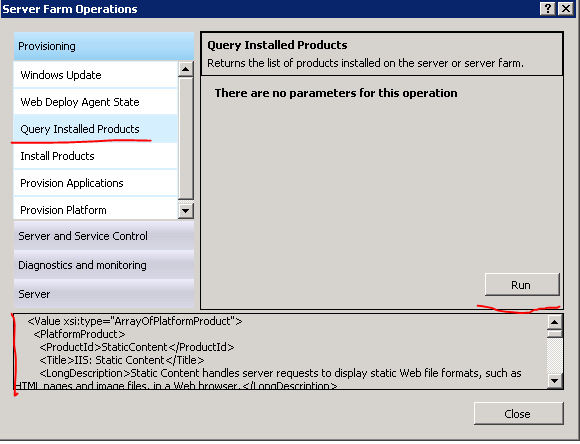 Query installed products operations result