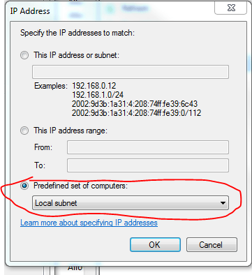 Select local subnet in remote access