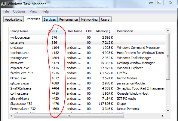 Task Manager with PID