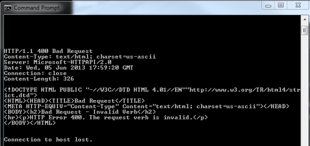 Telnet HTTP bad request