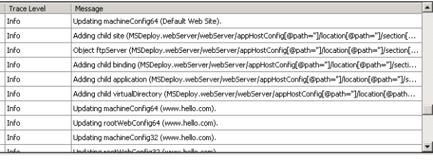 Trace message after website creation
