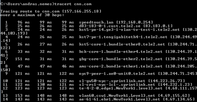 Tracert cnn.com