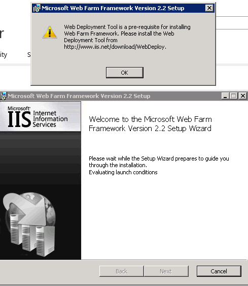 Web deploy is a prerequisite