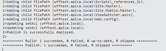Web deploy success in Visual Studio