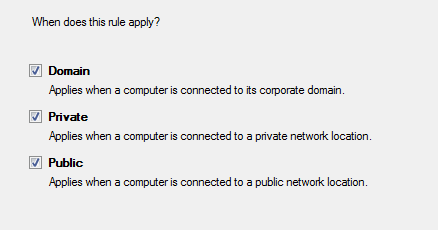 Which Windows profile to apply the rule to