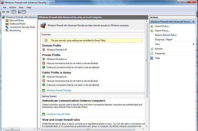 Windows firewall managera