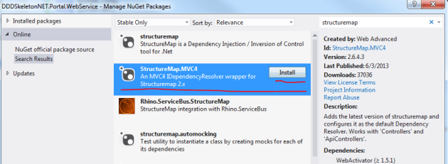 Install StructureMap IoC in web api layer