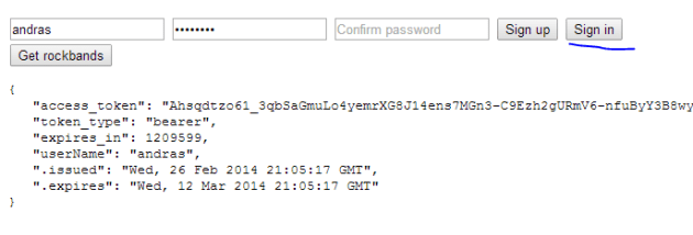 Bearer token from web api