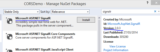 SignalR Nuget package