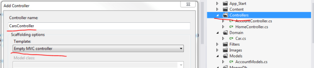 Add cars controller in Visual Studio