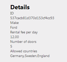 Car details show in Details view