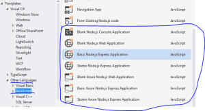 Node.js templates in Visual Studio