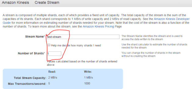 Creating a test stream in Kinesis