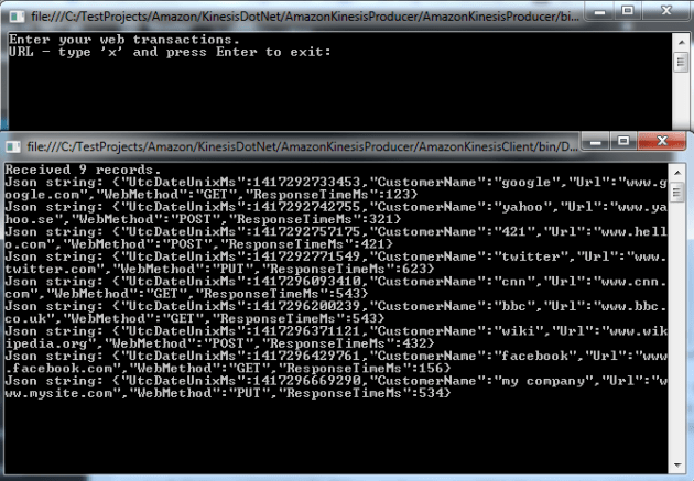 Kinesis producer and client running in parallel