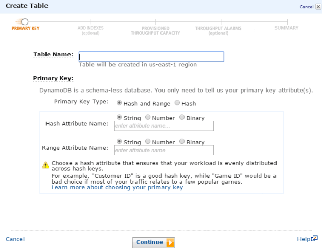 Create table UI in Amazon DynamoDb