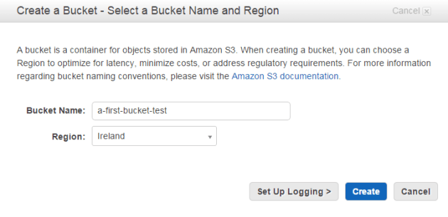 Creating first bucket Amazon S3