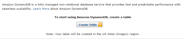 DynamoDb create first table UI