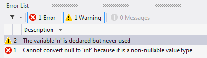 Errors and warnings from the compiler