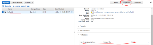 File uploaded to Amazon S3 with metadata