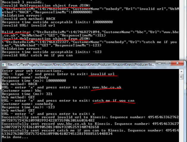 Validation errors from messages to Kinesis