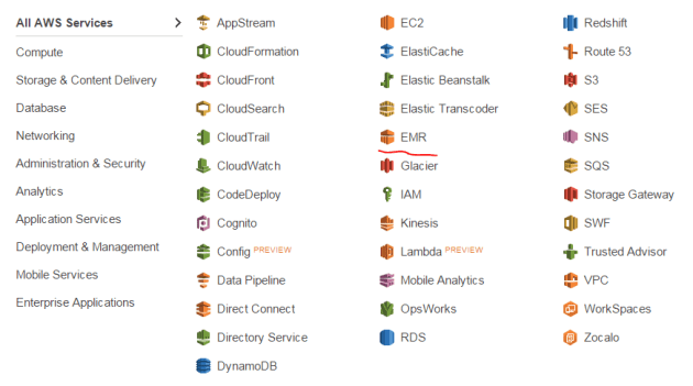EMR in Amazon menu point