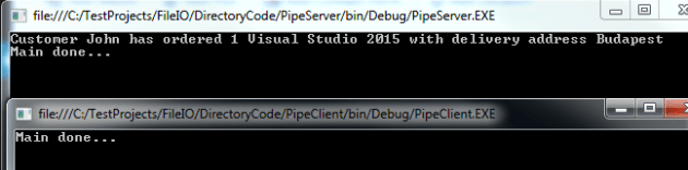 Order object transmitted from client to server through pipe