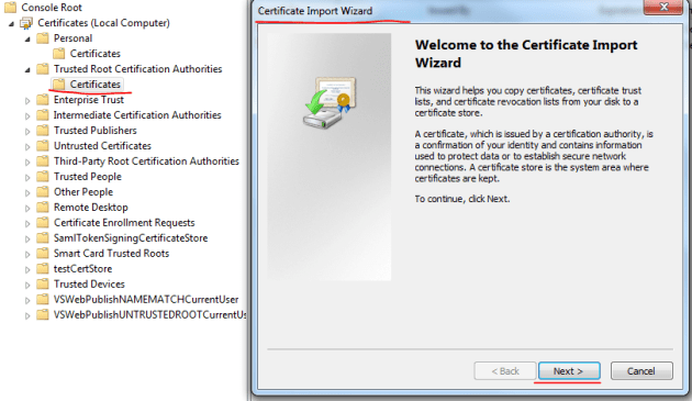 Certificate Import Wizard dialog