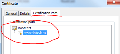 Certificate path is from local CA