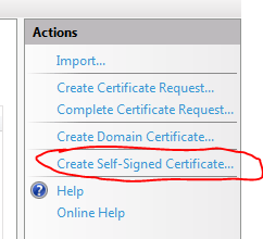 Create self signed certificate link in IIS