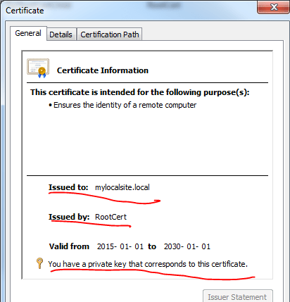 General properties of self-signed SSL certificate