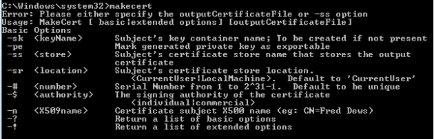 Makecert basic usage printout in command prompt