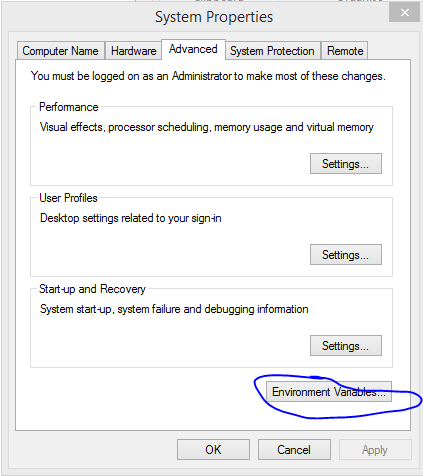Open environment variables with button