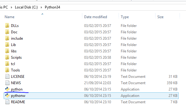 Python executable in the Python installation folder