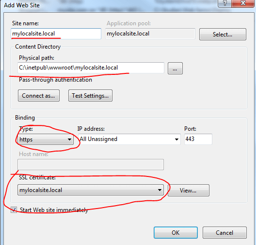 Set up local SSL site in IIS